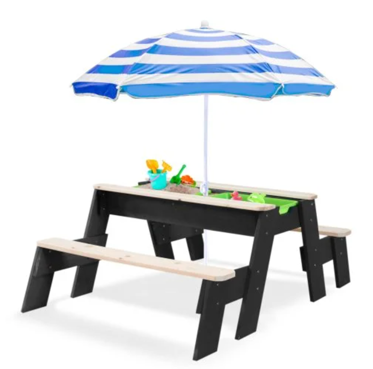 Kids' Convertible Picnic Table with Sand & Water Bins and Umbrella