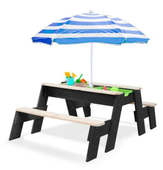 Kids' Convertible Picnic Table with Sand & Water Bins and Umbrella