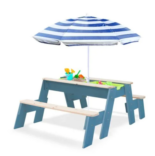 Kids' Convertible Picnic Table with Sand & Water Bins and Umbrella