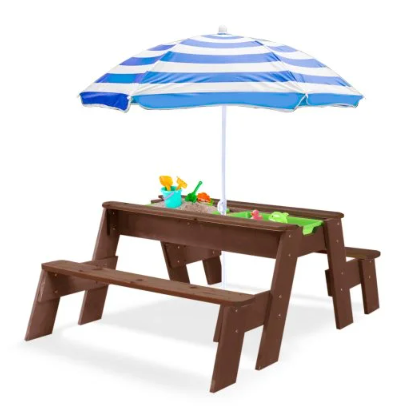 Kids' Convertible Picnic Table with Sand & Water Bins and Umbrella