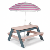 Luckids Picnic Table with Pink Stripe Umbrella - Blue & Pink