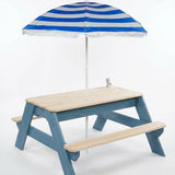 Luckids Picnic Table with Blue Stripe Umbrella - Natural & Blue
