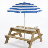 Luckids Picnic Table with Blue Stripe Umbrella - Natural