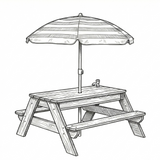 Luckids Picnic Table with Blue Stripe Umbrella - Blue & Pink