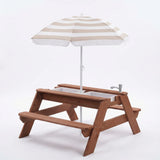 Luckids Picnic Table with Pink Stripe Umbrella - Brown