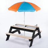 Luckids Picnic Table with Blue and Orange Umbrella - Natural & Black