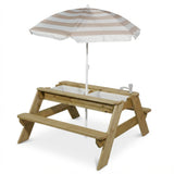 Luckids Picnic Table with Pink Stripe Umbrella - Natural