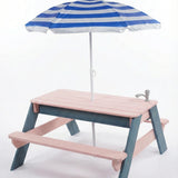 Luckids Picnic Table with Blue Stripe Umbrella - Blue & Pink