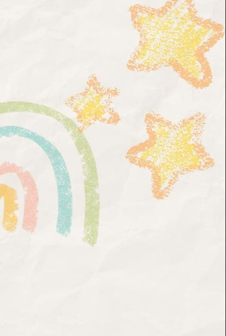 Children's drawing of a flower, UFO, planet Earth, rainbow, and stars on a white background.