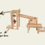 Wooden art easel with acrylic drawing board and step storage box on a beige background